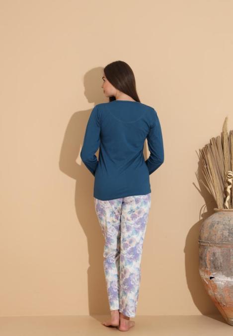 Pijama Dama „LOVE'" ,Pantaloni si Maneca Lunga,Culoare Bleumarin,Engros